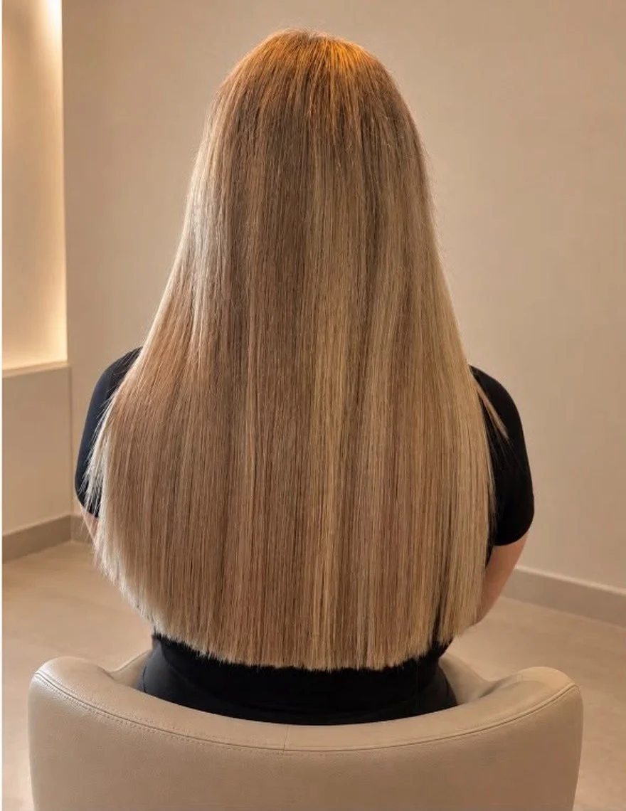 Resultaat na persoonlijk advies: blond haar verlengd met een invisible weave