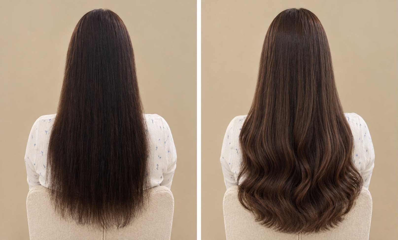 Hairextensions Leiden: voor en na met een invisible weave van 50 cm en 160 gram